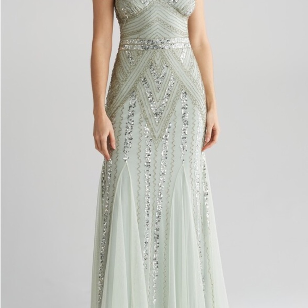 Elegant Sequin Maxi Dress - Mint Green and Silver nwt